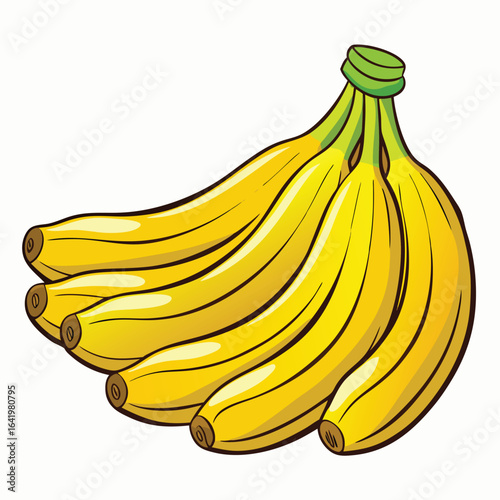 A fresh bunch of ripe yellow bananas on a white background, a healthy and tropical fruit snack