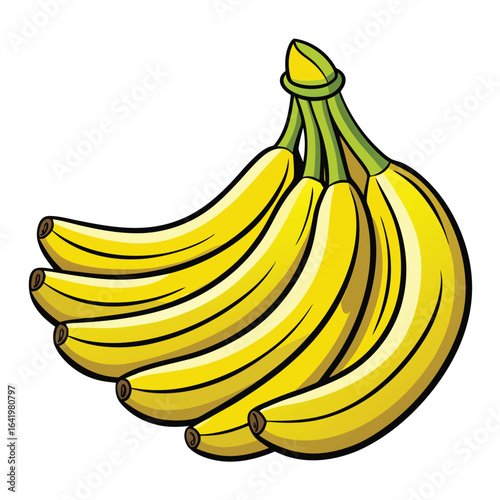 A ripe bunch of healthy yellow bananas on a white background