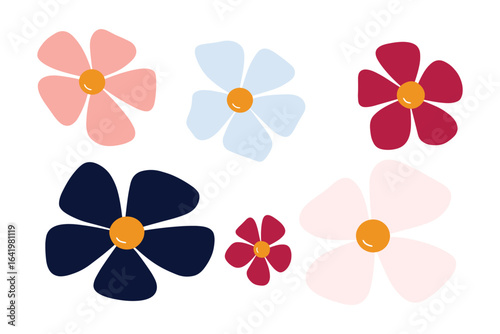 Playful flat flower set in mixed pastel and bold colors