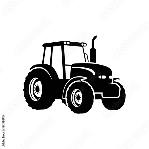 Black silhouette of a modern tractor, isolated on white background vector icon