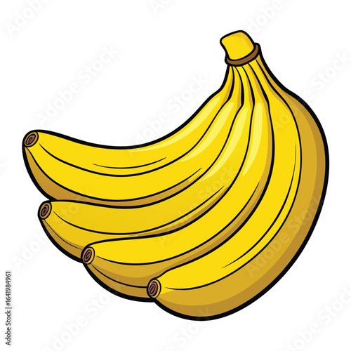 Fresh tropical banana bunch with sweet yellow fruit isolated on a white background