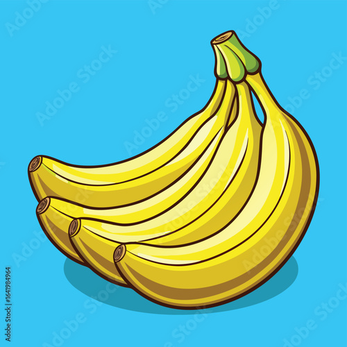 Vector illustration of a bunch of yellow ripe bananas, a sweet tropical fruit snack isolated on a white background