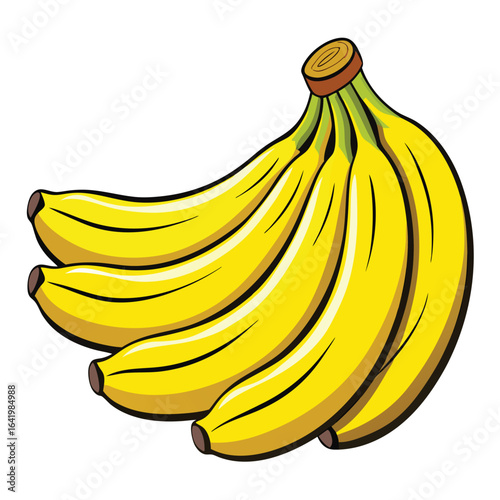 A ripe yellow bunch of bananas, a healthy tropical fruit snack, is isolated on a white background