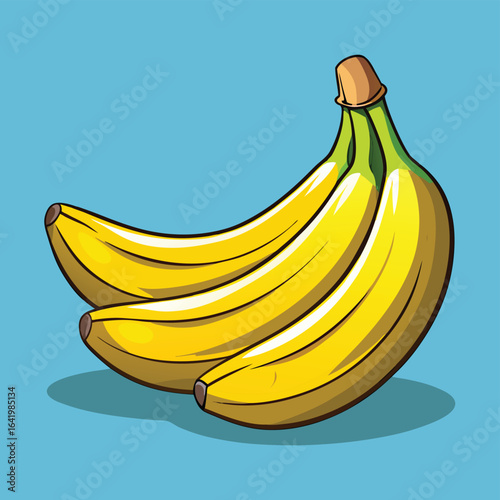 A ripe bunch of organic yellow bananas isolated on a white background, a fresh and healthy tropical fruit snack