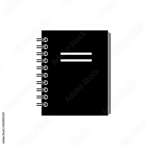 Black spiral bound notebook isolated on white background vector icon