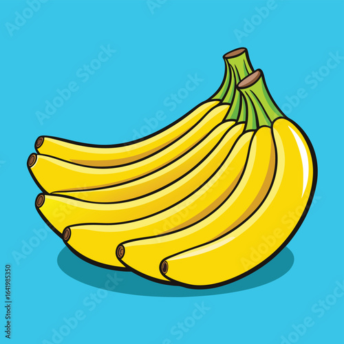 A healthy bunch of fresh, ripe bananas, a sweet yellow tropical fruit, isolated on a white background