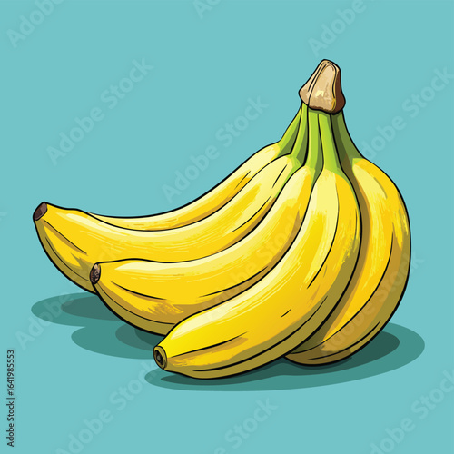 A vibrant bunch of fresh, yellow bananas on a white background, highlighting a healthy tropical fruit snack