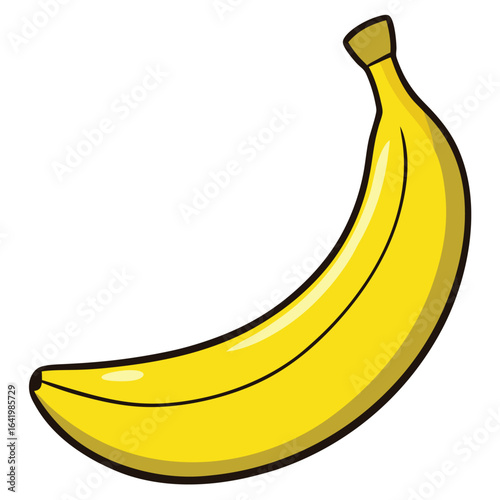 Single, ripe, yellow banana vector illustration, a fresh and sweet tropical fruit isolated on white for a healthy diet snack