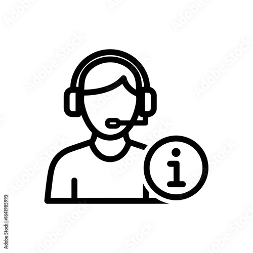 Customer service operator with headset and information icon, isolated on white background vector icon