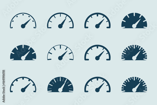 Collection of speedometer and gauge icons in various styles