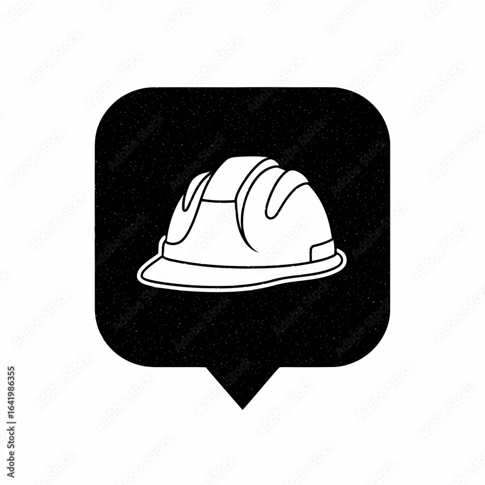 Fototapeta premium White hard hat icon for construction safety and work protection, isolated on black background vector icon