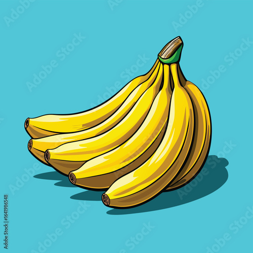 Fresh bunch of ripe tropical yellow bananas, a healthy and sweet organic snack, isolated on a white background