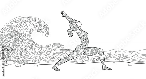 Yoga Warrior Pose by the Ocean