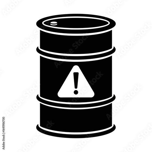 Black icon of a barrel with a warning triangle symbol, indicating danger or hazardous material, isolated on white background vector icon