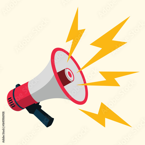 Loud megaphone announcing with electric energy