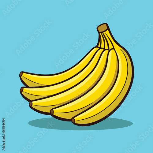 Fresh vector illustration of a healthy yellow banana bunch, ripe and isolated on a white background