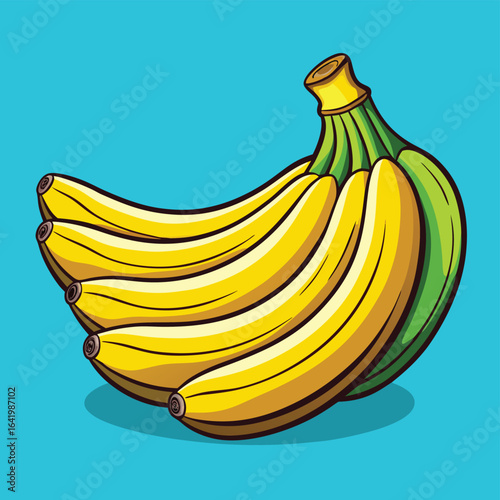 A ripe bunch of organic yellow bananas, a healthy tropical fruit snack, is isolated on a white background
