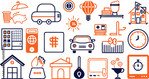 Diverse icons representing transportation, housing, and finance