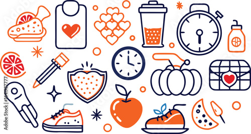 Healthy Food and Fitness Icons Assortment sports wellness