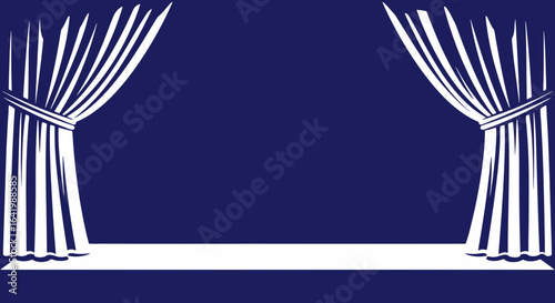 Vector illustration of open curtains on a dark blue background  