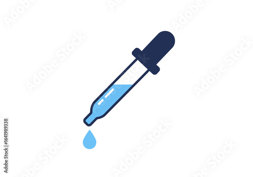 Blue Liquid Dropper with a Single Falling Drop Illustration
