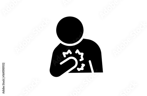 Black minimalist icon shows person with chest pain. Health concept.
