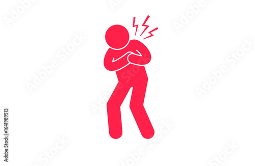 Red Stick Figure Experiencing Chest Pain. Vector Illustration.