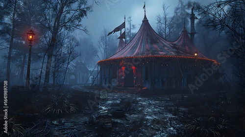 Eerie Abandoned Circus Tent Dark Forest Night