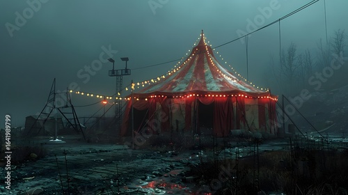 Eerie Abandoned Circus Tent Red Lights Fog