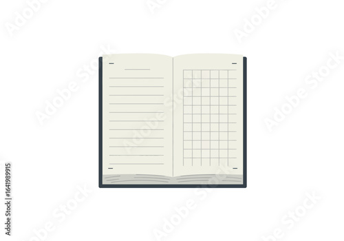 Open Notebook with Lined and Grid Pages for Writing and Planning