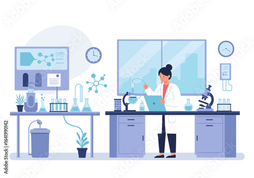 Scientist in Laboratory with Equipment and Laptop Conducting Research