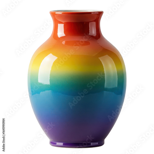 Colorful ceramic vase with rainbow gradient isolated on transparent background