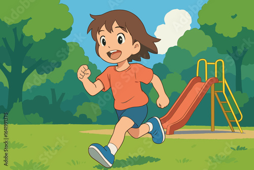 A photograph of a child enjoying themselves in a park, captured using natural lighting and conveying authentic feelings