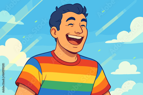 This artwork depicts a person with a beaming smile and eyes crinkled in genuine amusement, epitomizing unbridled delight and embodying an expression of pure, unadulterated happiness