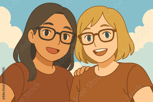 Elderly women with gray hair and glasses are smiling