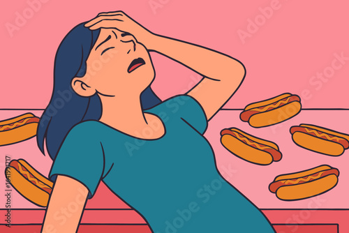 A visibly exhausted woman, displaying unmistakable signs of profound fatigue, is captured in a moment of unguarded and authentic lethargy