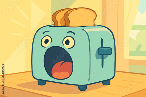 A frightened cartoon printer is shown in an office environment, conveying a mix of fear and humor