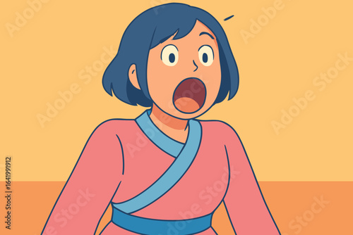 A woman's face contorts in astonishment, her eyes widening and mouth dropping open in a display of unfeigned amazement and utter shock