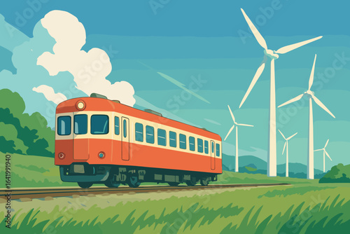Breathtaking Wind and Solar Powered Rail Transit System Vecto Exhibits Masterful Craftsmanship Showcasing Dramatic Intense Emotion Perfect for Product Marketing Materials Social Media Ready Visual