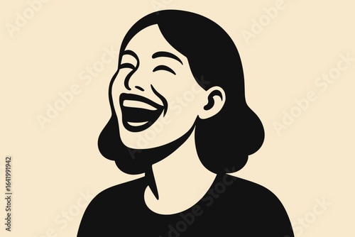 An illustration in silhouette form depicting a person in a state of loud laughter, conveying authentic joy, set against a plain white backdrop