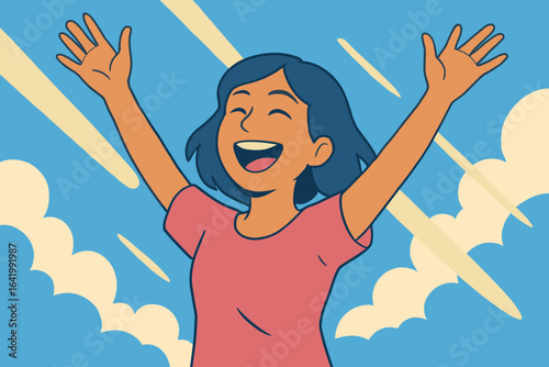A middle-aged woman with a warm smile reveals her life experience through the wrinkles that accompany her joyful expression