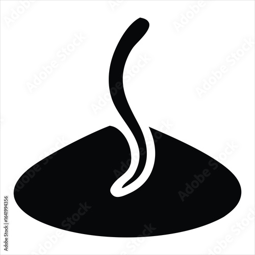 Abstract black silhouette of a sprouting seed or plant emerging from a mound of earth