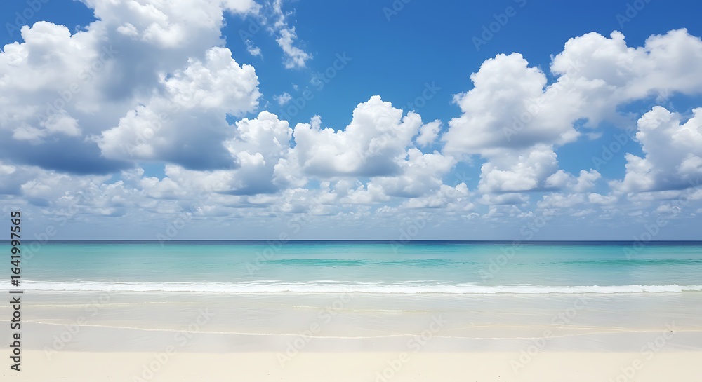 Beach Serenity A Coastal Paradise of White Sand, Turquoise Waters, and Fluffy Clouds Beach Serenity A Coastal Paradise of White Sand, Turquoise Waters, and Fluffy Clouds