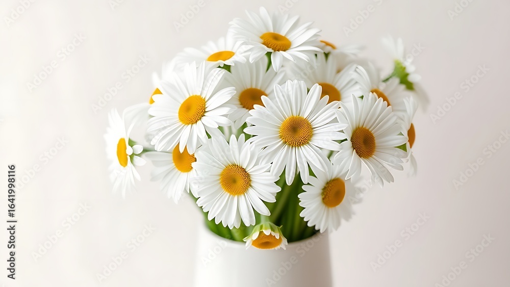 Fototapeta premium Fresh daisies in a simple white vase, radiating natural charm and understated elegance.