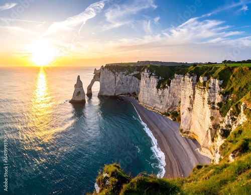 Dramatic coastal cliffs at sunrise