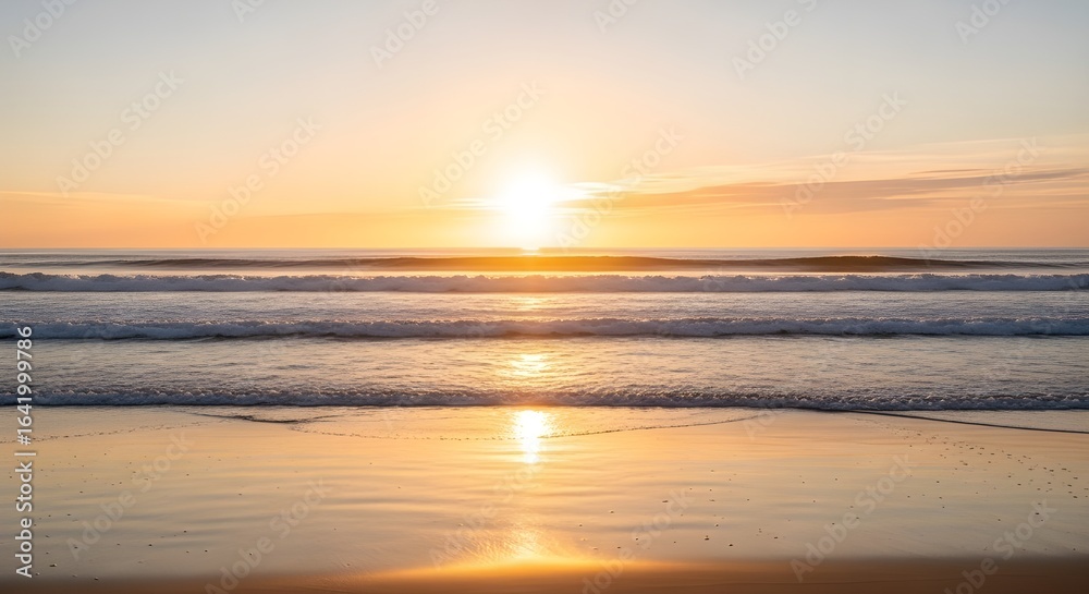 Fototapeta premium Breathtaking golden sunrise over calm ocean waves creating a peaceful and tranquil scene for relaxation