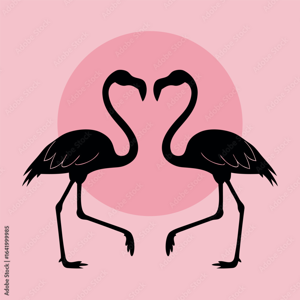 Fototapeta premium Minimalist Flamingo Silhouettes with Tropical Leaves