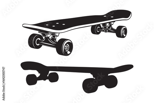 Skateboard Vector Silhouette Set Isolated on White