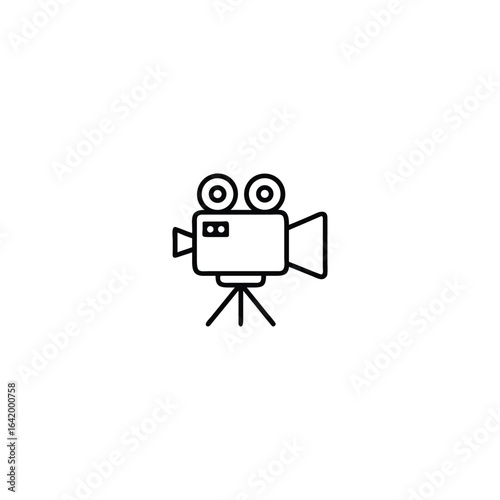 Creative video camera icon vector line art illustration.