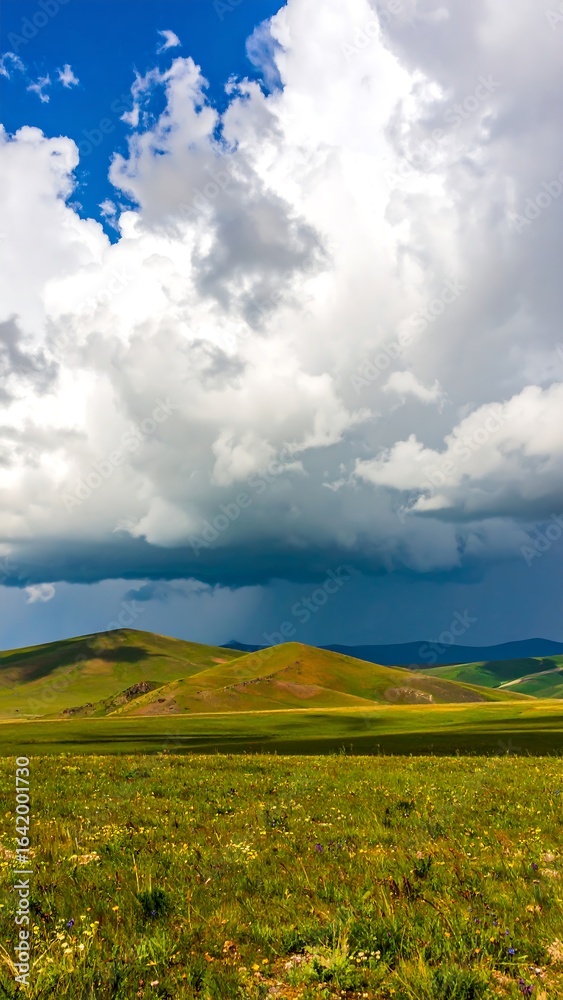 Obraz premium Scenic grassland landscape under dramatic clouds